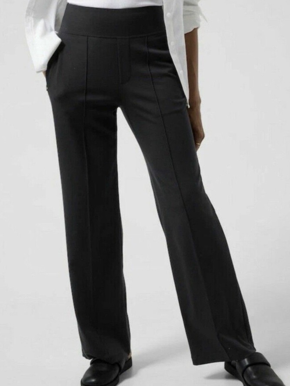 Athleta Eastbound Wide Leg Pants Black Tencel Blend Stretch Career Travel Size 6